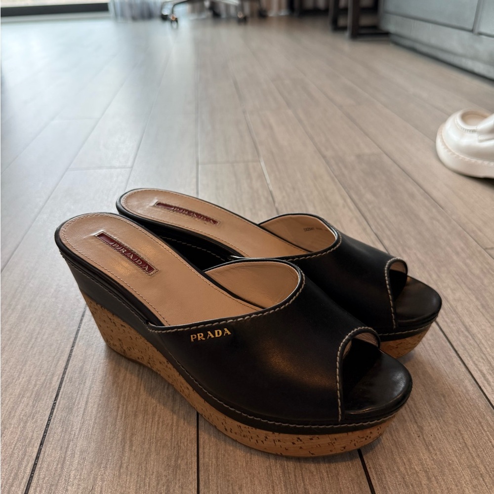 Prada Women's Black Wedge Sandals